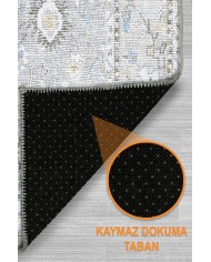 Merin Vintage Şönil Desenli Pamuk Tabanlı Yıkanabilen Kaymaz Antibakteriyel Salon Halısı