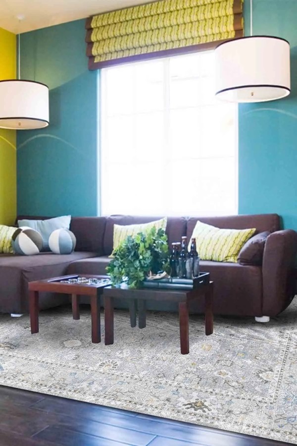 Merin Vintage Şönil Desenli Pamuk Tabanlı Yıkanabilen Kaymaz Antibakteriyel Salon Halısı