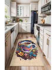 Stera Modern Şönil  Pamuk Tabanlı Kaymaz Yıkanabilen Antibakteriyel Mutfak Halısı