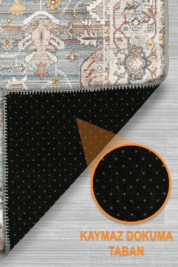 Dasem Vintage Şönil Desenli Pamuk Tabanlı Yıkanabilen Kaymaz Antibakteriyel Salon Halısı