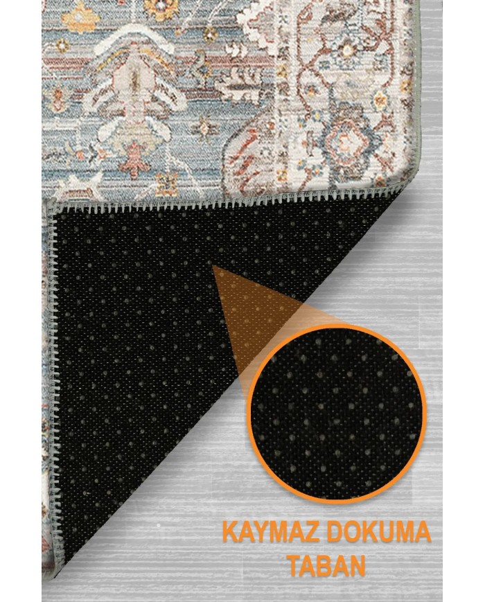 Dasem Vintage Şönil Desenli Pamuk Tabanlı Yıkanabilen Kaymaz Antibakteriyel Salon Halısı