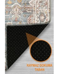 Dasem Vintage Şönil Desenli Pamuk Tabanlı Yıkanabilen Kaymaz Antibakteriyel Salon Halısı