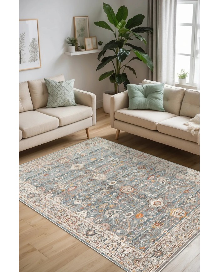 Dasem Vintage Şönil Desenli Pamuk Tabanlı Yıkanabilen Kaymaz Antibakteriyel Salon Halısı