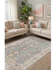 Dasem Vintage Şönil Desenli Pamuk Tabanlı Yıkanabilen Kaymaz Antibakteriyel Salon Halısı