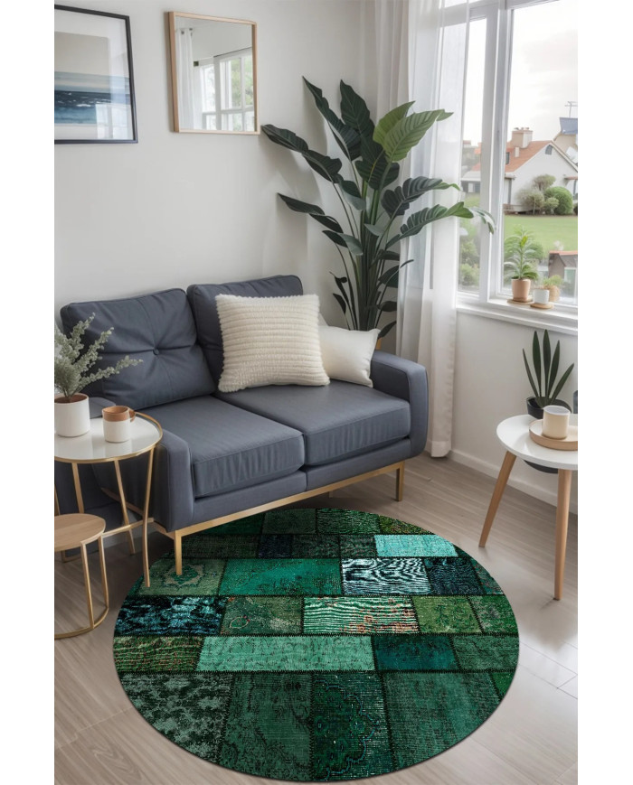 Veola Patchwork Desenli Şönil Pamuk Tabanlı Yıkanabilen Kaymaz Antibakteriyel Salon Halısı