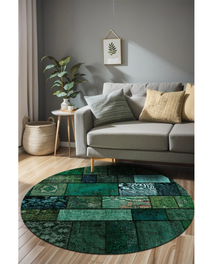 Veola Patchwork Desenli Şönil Pamuk Tabanlı Yıkanabilen Kaymaz Antibakteriyel Salon Halısı