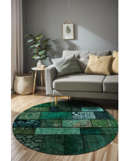 Veola Patchwork Desenli Şönil Pamuk Tabanlı Yıkanabilen Kaymaz Antibakteriyel Salon Halısı