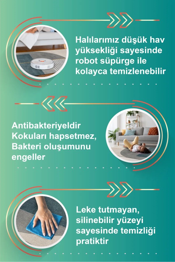 Ayros Modern Şönil Pamuk Tabanlı Yıkanabilen Kaymaz Antibakteriyel Salon Halısı