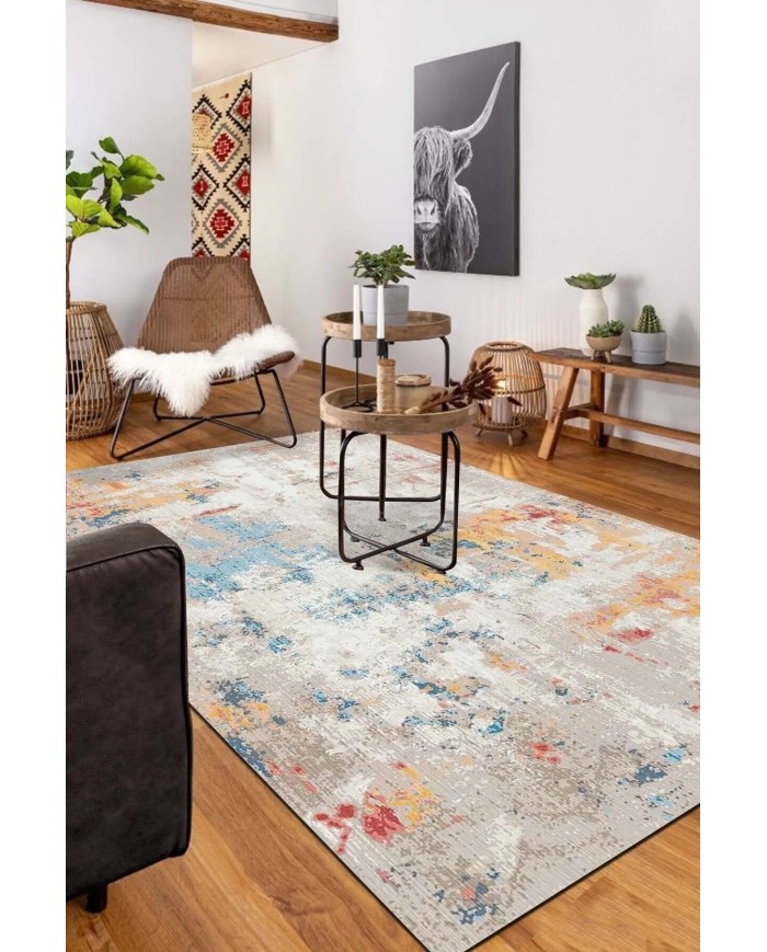 Ayros Modern Şönil Pamuk Tabanlı Yıkanabilen Kaymaz Antibakteriyel Salon Halısı