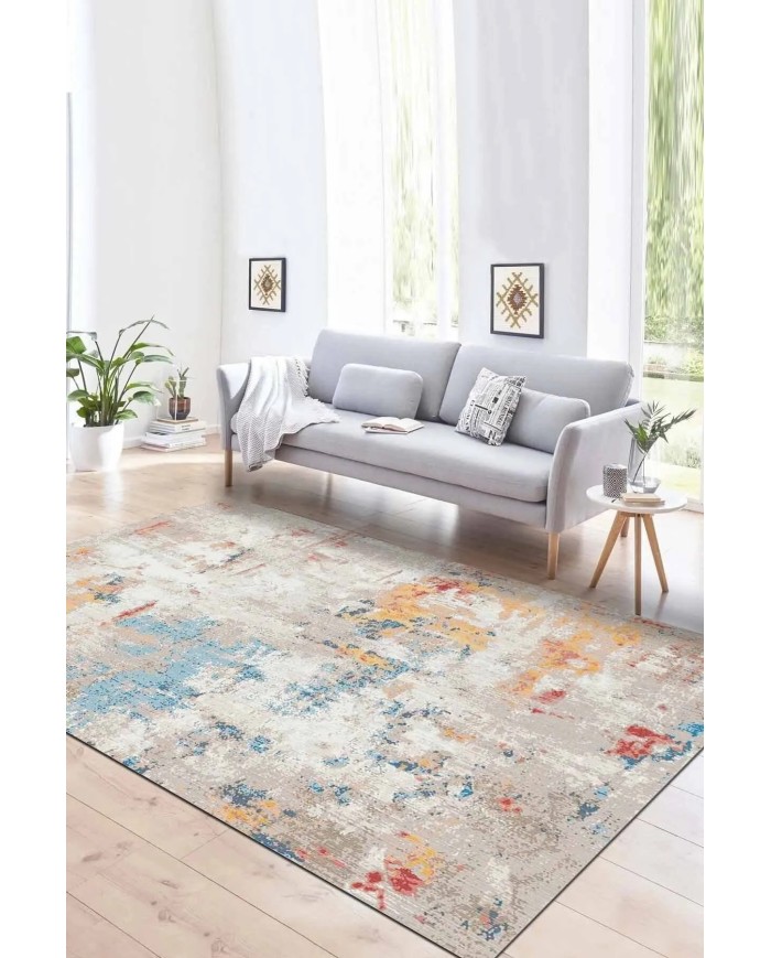 Ayros Modern Şönil Pamuk Tabanlı Yıkanabilen Kaymaz Antibakteriyel Salon Halısı