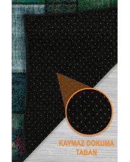 Veola Patchwork Desenli Şönil Pamuk Tabanlı Yıkanabilen Kaymaz Antibakteriyel Salon Halısı