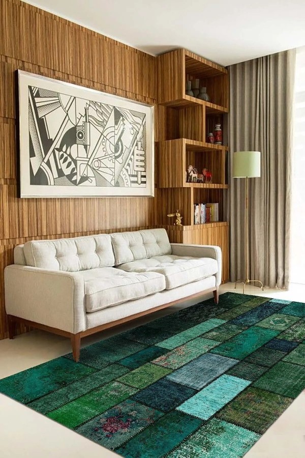 Veola Patchwork Desenli Şönil Pamuk Tabanlı Yıkanabilen Kaymaz Antibakteriyel Salon Halısı