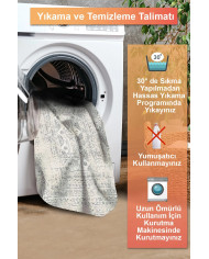 Aranse Vintage Şönil Desenli Pamuk Tabanlı Yıkanabilen Kaymaz Antibakteriyel Salon Halısı