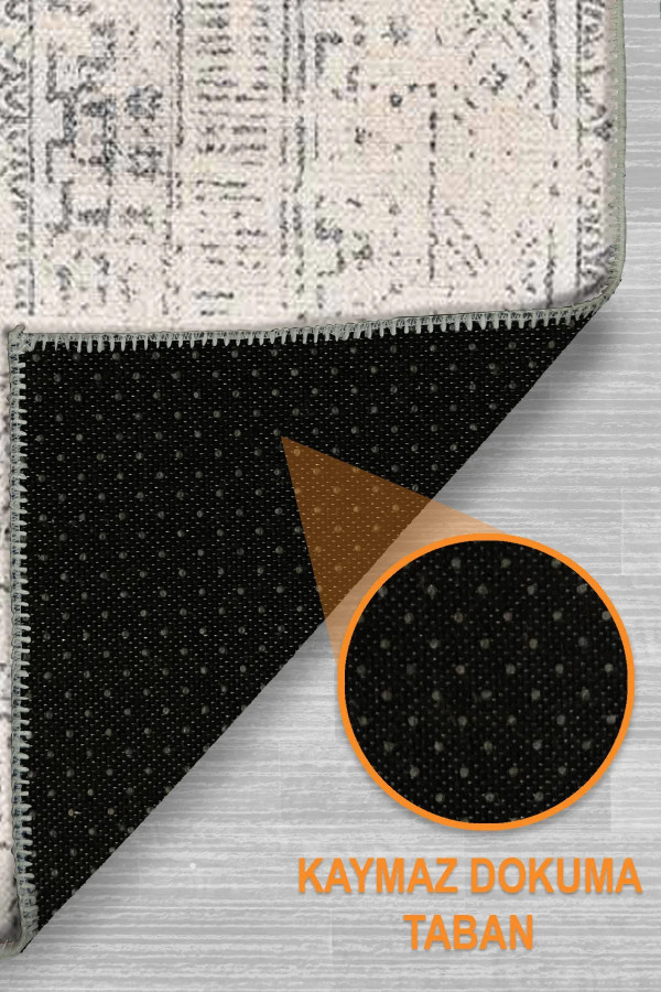 Aranse Vintage Şönil Desenli Pamuk Tabanlı Yıkanabilen Kaymaz Antibakteriyel Salon Halısı