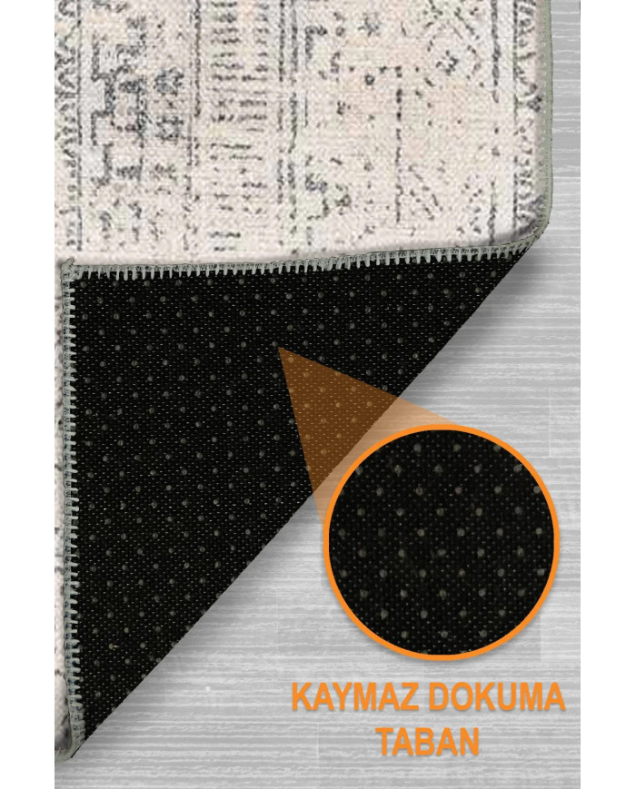 Aranse Vintage Şönil Desenli Pamuk Tabanlı Yıkanabilen Kaymaz Antibakteriyel Salon Halısı
