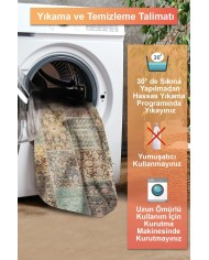 Zepher Patchwork Desenli Şönil Pamuk Tabanlı Yıkanabilen Kaymaz Antibakteriyel Salon Halısı