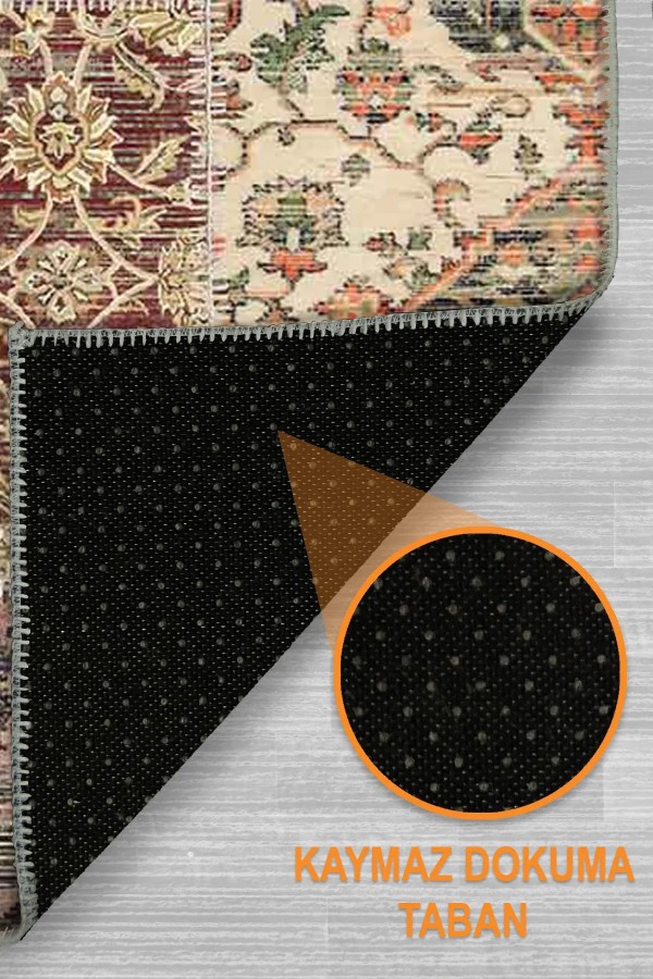 Zepher Patchwork Desenli Şönil Pamuk Tabanlı Yıkanabilen Kaymaz Antibakteriyel Salon Halısı