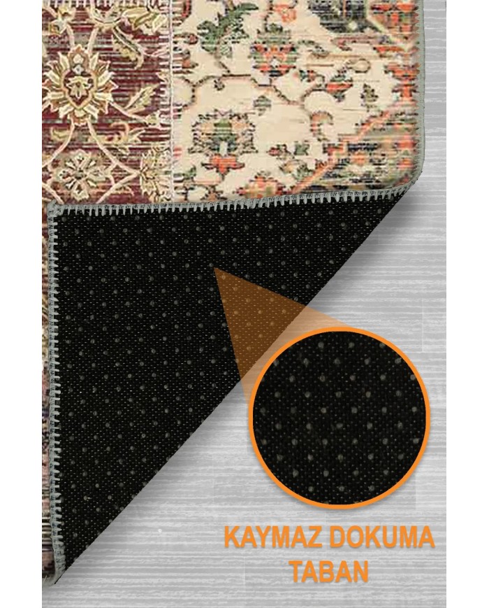 Zepher Patchwork Desenli Şönil Pamuk Tabanlı Yıkanabilen Kaymaz Antibakteriyel Salon Halısı