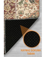 Zepher Patchwork Desenli Şönil Pamuk Tabanlı Yıkanabilen Kaymaz Antibakteriyel Salon Halısı