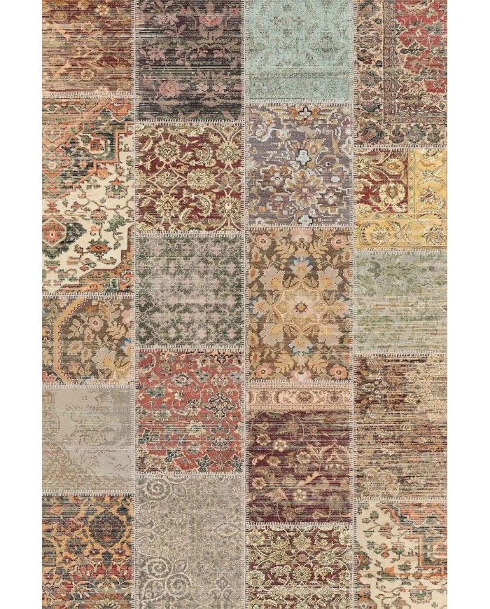 Zepher Patchwork Desenli Şönil Pamuk Tabanlı Yıkanabilen Kaymaz Antibakteriyel Salon Halısı