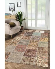 Zepher Patchwork Desenli Şönil Pamuk Tabanlı Yıkanabilen Kaymaz Antibakteriyel Salon Halısı