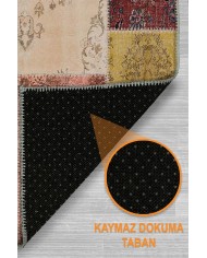 Nevas Patchwork Desenli Şönil Pamuk Tabanlı Yıkanabilen Kaymaz Antibakteriyel Salon Halısı