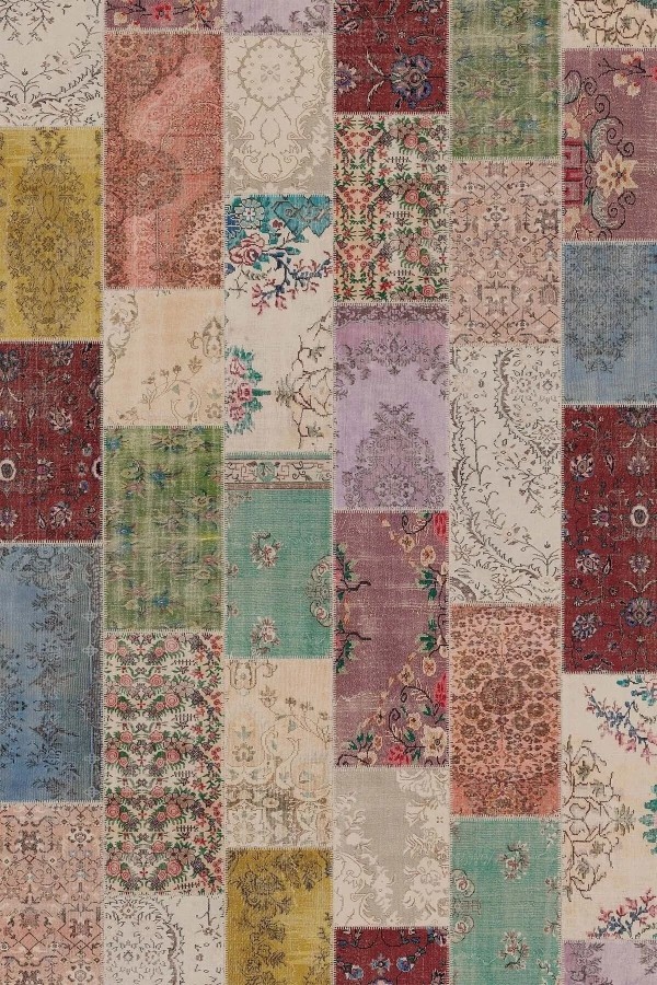 Nevas Patchwork Desenli Şönil Pamuk Tabanlı Yıkanabilen Kaymaz Antibakteriyel Salon Halısı