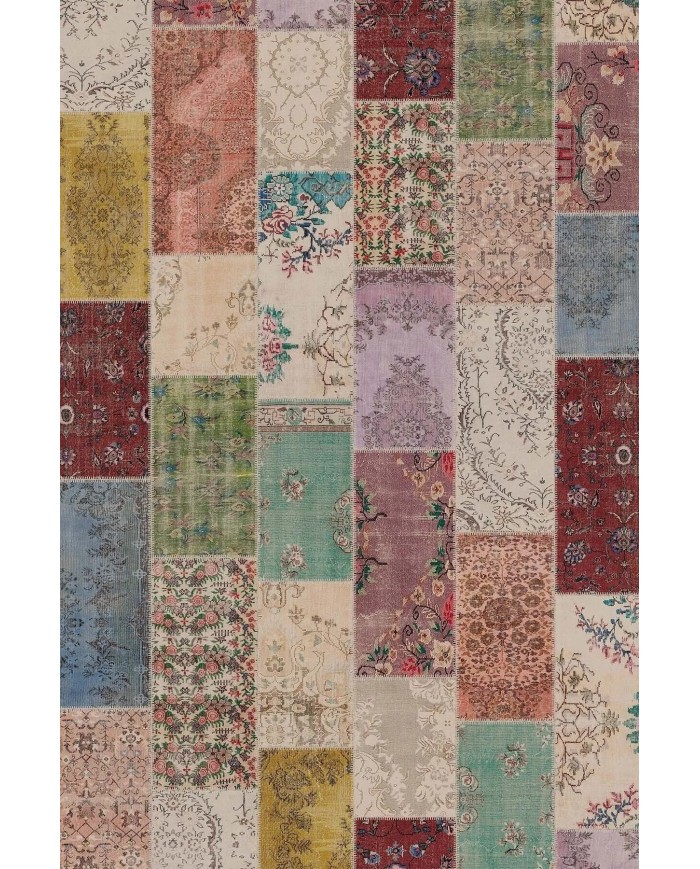 Nevas Patchwork Desenli Şönil Pamuk Tabanlı Yıkanabilen Kaymaz Antibakteriyel Salon Halısı