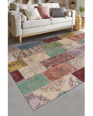Nevas Patchwork Desenli Şönil Pamuk Tabanlı Yıkanabilen Kaymaz Antibakteriyel Salon Halısı