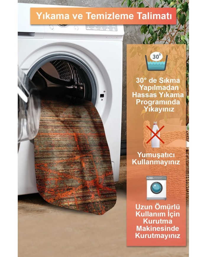 Ayfaz Vintage Desenli Şönil Pamuk Tabanlı Yıkanabilen Kaymaz Antibakteriyel Salon Halısı