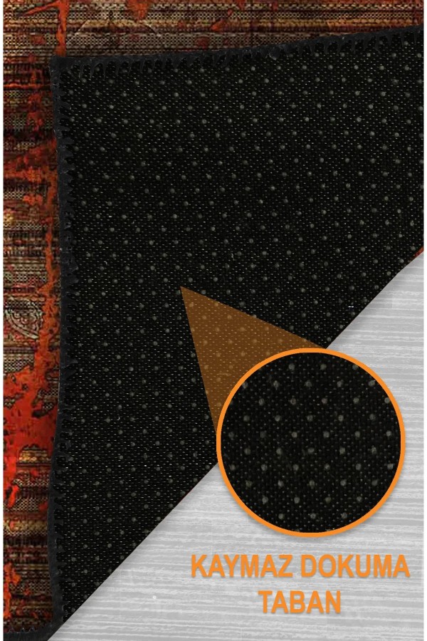 Ayfaz Vintage Desenli Şönil Pamuk Tabanlı Yıkanabilen Kaymaz Antibakteriyel Salon Halısı