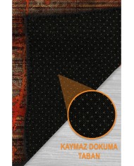 Ayfaz Vintage Desenli Şönil Pamuk Tabanlı Yıkanabilen Kaymaz Antibakteriyel Salon Halısı