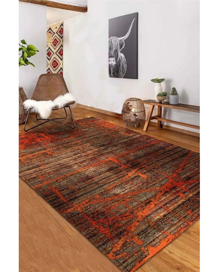 Ayfaz Vintage Desenli Şönil Pamuk Tabanlı Yıkanabilen Kaymaz Antibakteriyel Salon Halısı