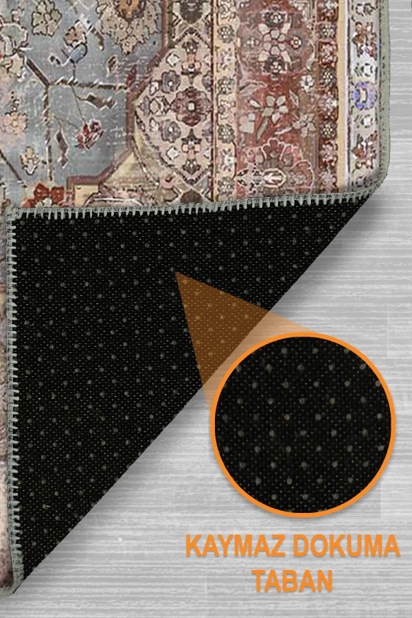 Vorten Şönil Vintage Desenli Pamuk Tabanlı Yıkanabilen Kaymaz Antibakteriyel Salon Halısı