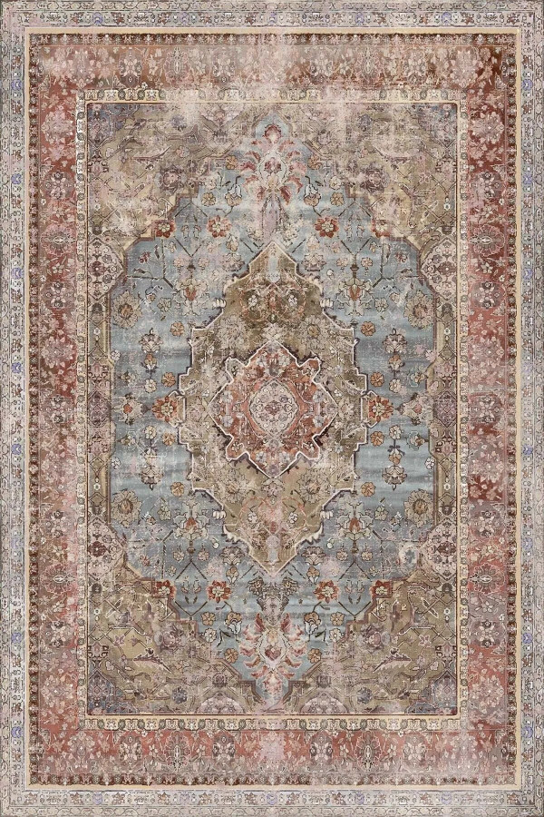 Vorten Şönil Vintage Desenli Pamuk Tabanlı Yıkanabilen Kaymaz Antibakteriyel Salon Halısı