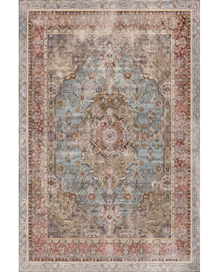 Vorten Şönil Vintage Desenli Pamuk Tabanlı Yıkanabilen Kaymaz Antibakteriyel Salon Halısı