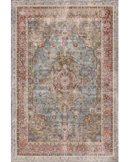 Vorten Şönil Vintage Desenli Pamuk Tabanlı Yıkanabilen Kaymaz Antibakteriyel Salon Halısı