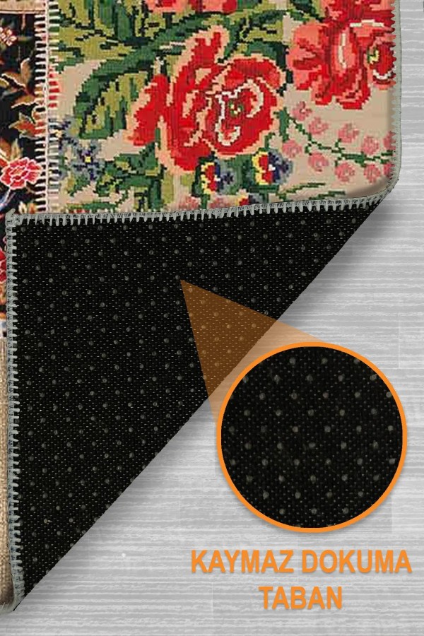 Homel Patchwork Desenli Şönil Pamuk Tabanlı Yıkanabilen Kaymaz Antibakteriyel Salon Halısı