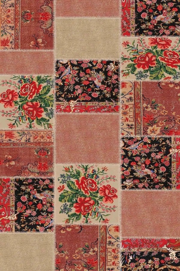 Homel Patchwork Desenli Şönil Pamuk Tabanlı Yıkanabilen Kaymaz Antibakteriyel Salon Halısı