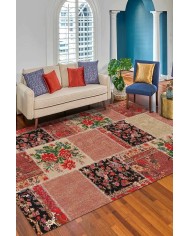 Homel Patchwork Desenli Şönil Pamuk Tabanlı Yıkanabilen Kaymaz Antibakteriyel Salon Halısı