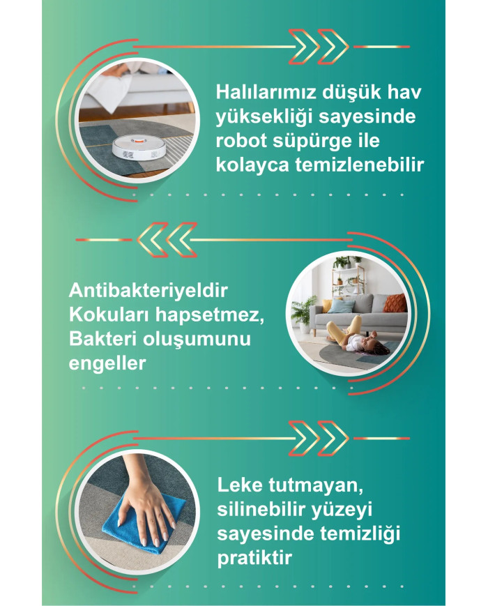 Alpesa Modern Şönil Pamuk Tabanlı Yıkanabilen Kaymaz Antibakteriyel Salon Halısı