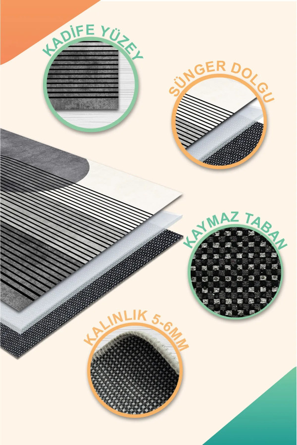 Alpesa Modern Şönil Pamuk Tabanlı Yıkanabilen Kaymaz Antibakteriyel Salon Halısı