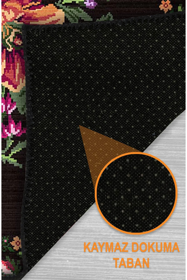 Lusha Şönil Karabağ Desenli Pamuk Tabanlı Yıkanabilen Kaymaz Antibakteriyel  Salon Halısı