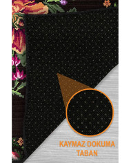 Lusha Şönil Karabağ Desenli Pamuk Tabanlı Yıkanabilen Kaymaz Antibakteriyel  Salon Halısı