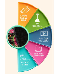 Lusha Şönil Karabağ Desenli Pamuk Tabanlı Yıkanabilen Kaymaz Antibakteriyel  Salon Halısı