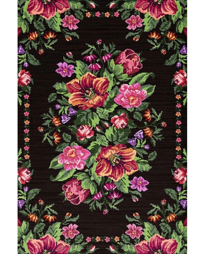 Lusha Şönil Karabağ Desenli Pamuk Tabanlı Yıkanabilen Kaymaz Antibakteriyel  Salon Halısı