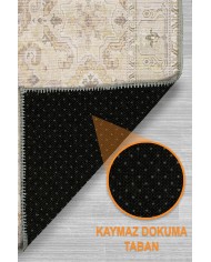 Leysa Vintage Desenli Şönil Pamuk Tabanlı Yıkanabilen Kaymaz Antibakteriyel Salon Halısı