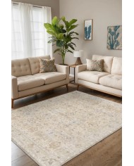 Leysa Vintage Desenli Şönil Pamuk Tabanlı Yıkanabilen Kaymaz Antibakteriyel Salon Halısı