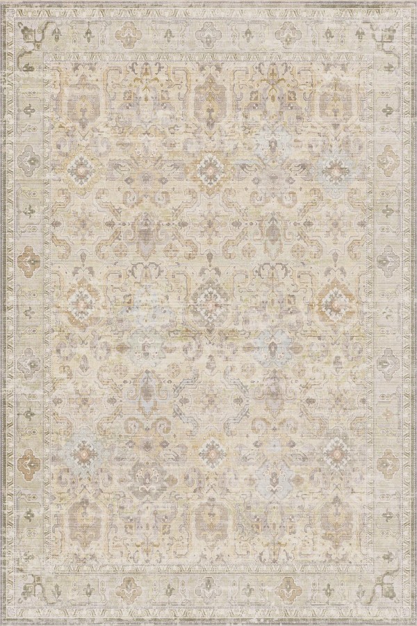 Leysa Vintage Desenli Şönil Pamuk Tabanlı Yıkanabilen Kaymaz Antibakteriyel Salon Halısı