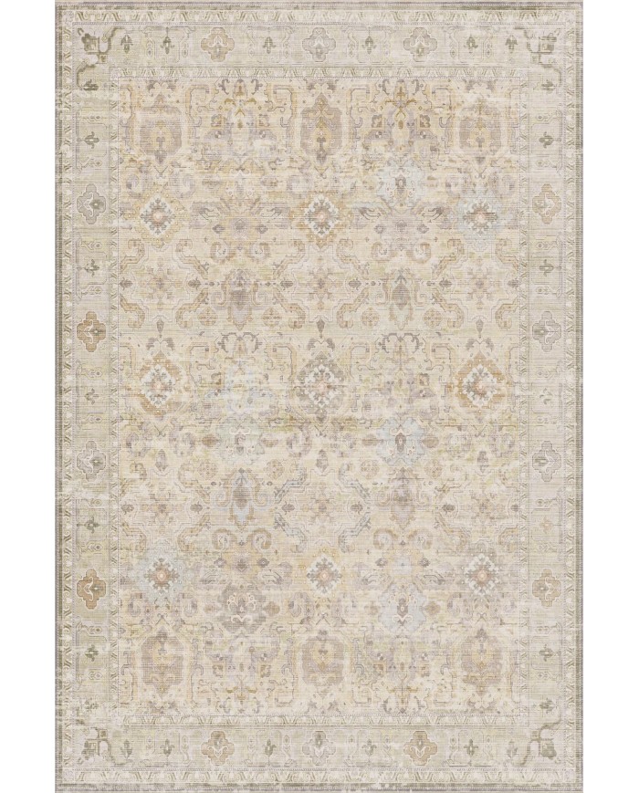 Leysa Vintage Desenli Şönil Pamuk Tabanlı Yıkanabilen Kaymaz Antibakteriyel Salon Halısı